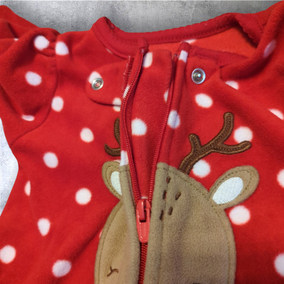 CARTER'S Red Polka Dot Reindeer Christmas One Piece Footed Pajamas 9 Month - Picture 8 of 10